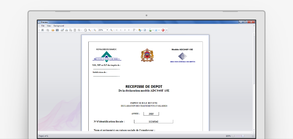 Bordereau de versement IR (RSC010F-15E) MAROC